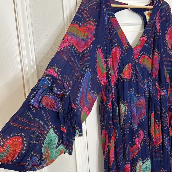 Farm Rio blue Shinny hearts print balloon sleeve maxi dress - Picture 6 of 16